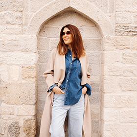 Street style portrait by a Baku photographer in the Old Town